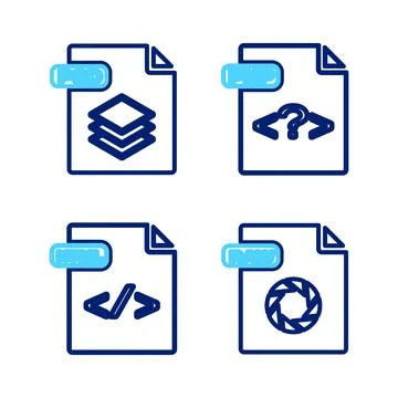 Set line RAW file document, HTML, PHP and PSD icon. Vector Illustration