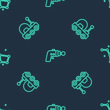 Set line Ray gun, Mars rover and Great Bear constellation on seamless pattern Stock Illustration