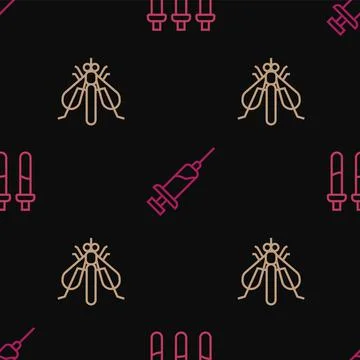 Set line Reagent bottle, Experimental insect and Syringe on seamless pattern Illustrazione stock