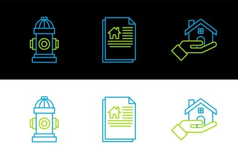 Set line Realtor, Fire hydrant and House contract icon. Vector Ilustración de archivo