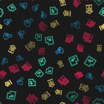 Set line Realtor, House plan, and on seamless pattern. Vector Stock Illustration