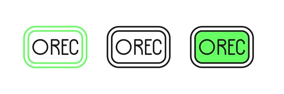 Set line Record button icon isolated on white background. Rec button.  Vector Stock Illustration