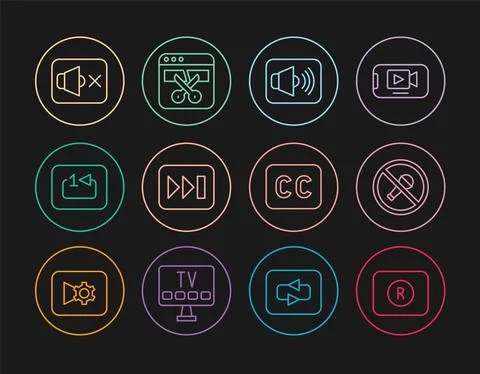 Set line Record button, Mute microphone, Speaker volume, Fast forward, Repeat Stock Illustration