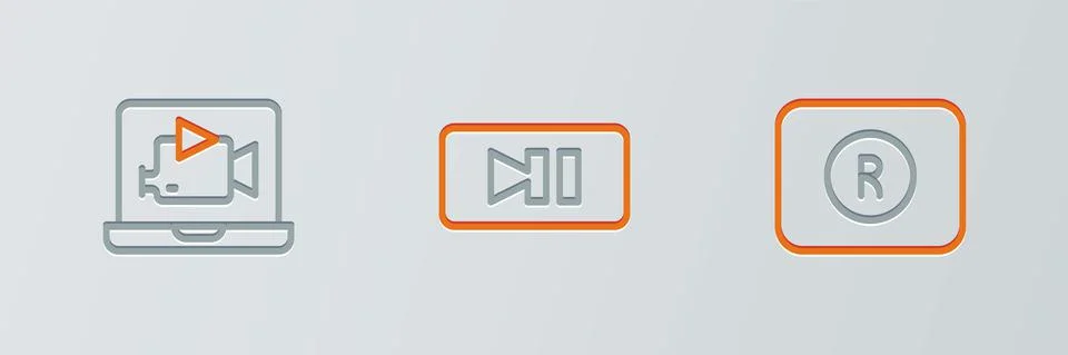 Set line Record button, Online play video and Pause icon. Vector Stock Illustration