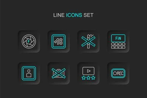 Set line Record button Rating movie Prohibition no video recording Play Video Stock Illustration