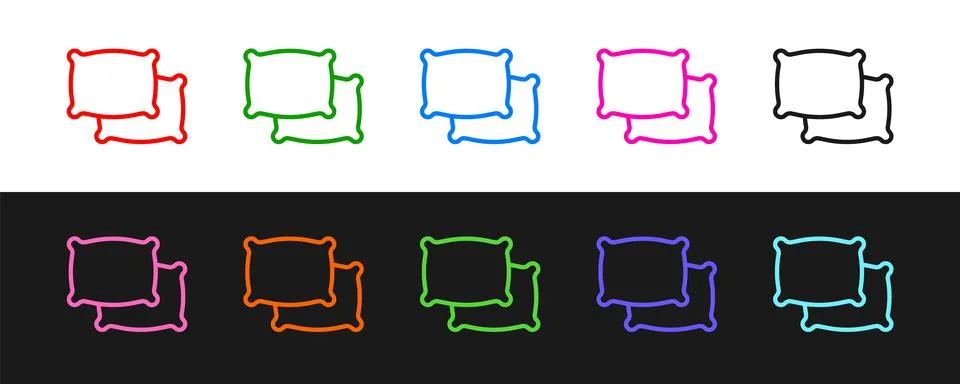 Set line Rectangular pillow icon isolated on black and white background. Cushion Stock Illustration