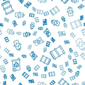 Set line Recycle bin with recycle, Barrel and Battery on seamless pattern Stockillustratie