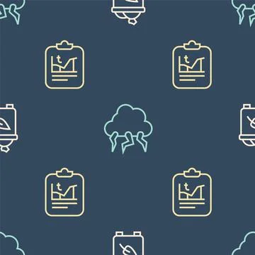 Set line Recycle bin with recycle, Global warming and Storm on seamless pattern Stock Illustration