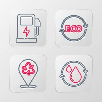 Set line Recycle clean aqua, Label for eco healthy food and Electric car Ilustración de archivo
