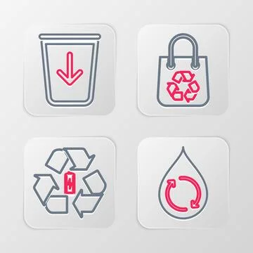 Set line Recycle clean aqua, Battery with recycle, Shopping bag and Send to the Stock Illustration