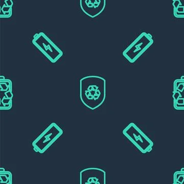 Set line Recycle inside shield, Battery and with recycle on seamless pattern Illustrazione stock