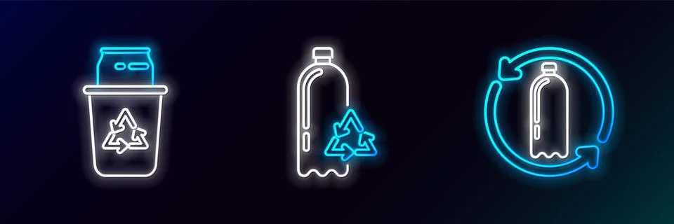 Set line Recycling plastic bottle, Recycle bin with recycle symbol and can .. Stock Illustration