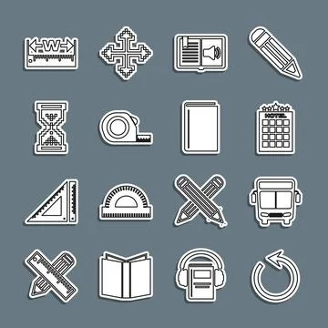 Set line Refresh, Bus, Hotel building, Audio book, Roulette construction Ilustración de archivo