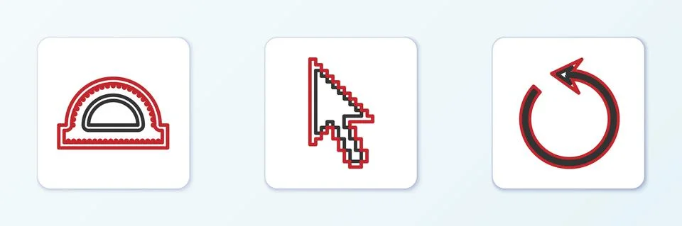 Set line Refresh, Protractor grid and Pixel arrow cursor icon. Vector Illustrazione stock
