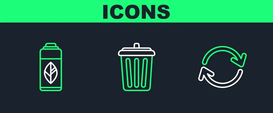 Set line Refresh, Recycling plastic bottle and Trash can icon. Vector Stock Illustration