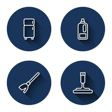 Set line Refrigerator, Bottle for detergent, Handle broom and Rubber cleaner Stock Illustration