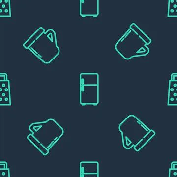 Set line Refrigerator, Coffee cup and Grater on seamless pattern. Vector イラスト素材
