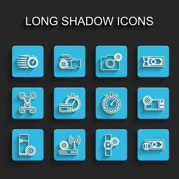 Set line Refrigerator setting, Router and wi-fi, Stopwatch, Wrist, Fast pay.. Stock Illustration