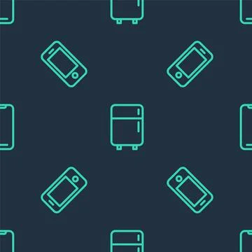 Set line Refrigerator, Smartphone and on seamless pattern. Vector Stock Illustration