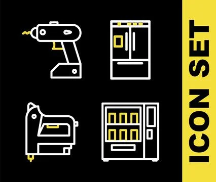 Set line Refrigerator, Vending machine, Electric construction stapler and c.. Stock Illustration
