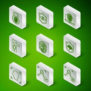 Set line Rejection face recognition, Face, Fingerprint with lock, door, Shi.. Illustration