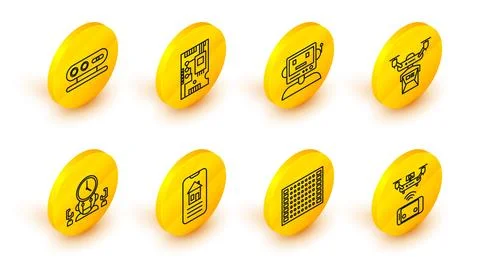Set line Remote aerial drone, Smart home, Robot and digital time manager, D.. Stockillustratie