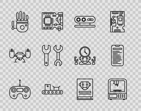 Set line Remote control, 3D printer, 3d scanning system, Conveyor belt with イラスト素材
