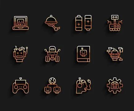 Set line Remote control, Artificial intelligence, Creating robot, Robot cha.. Stock Illustration