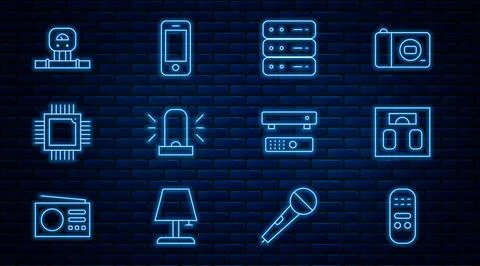Set line Remote control, Bathroom scales, Server, Data, Web Hosting, Flasher 스톡 일러스트