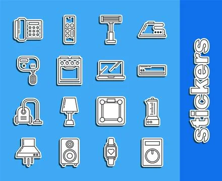Set line Remote control, Blender, Air conditioner, Electric heater, Oven, m.. Stock Illustration