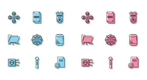 Set line Remote control, Gamepad, Drone, File document, Global technology or Stock Illustration