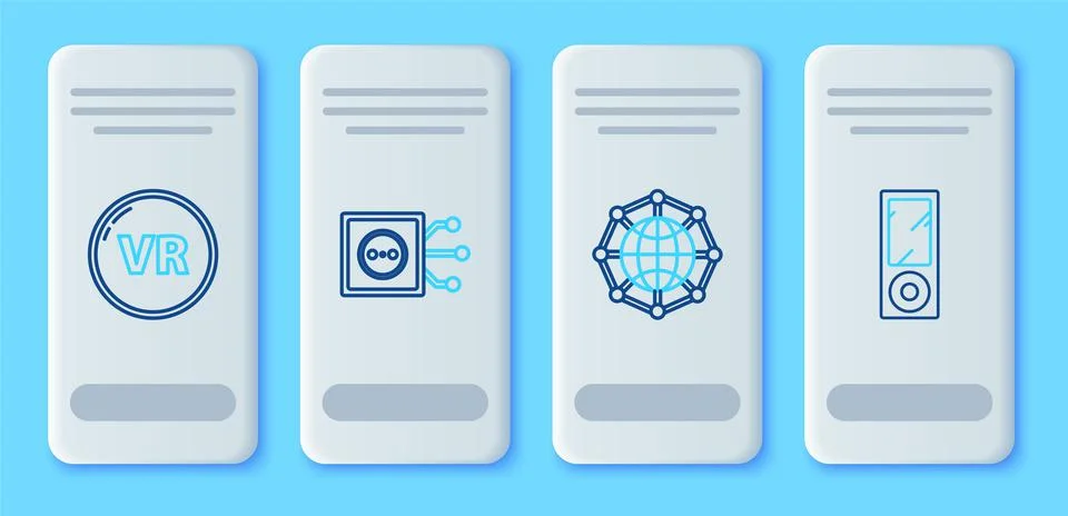 Set line Remote control, Global technology or social network, Virtual reality Illustrazione stock