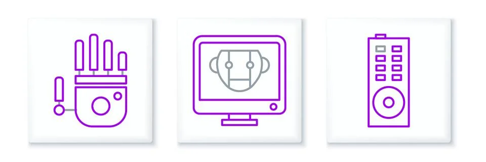 Set line Remote control, Mechanical robot hand and Bot icon. Vector Stockillustratie
