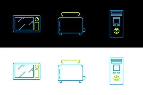 Set line Remote control, Microwave oven and Toaster with toasts icon. Vector Stock Illustration
