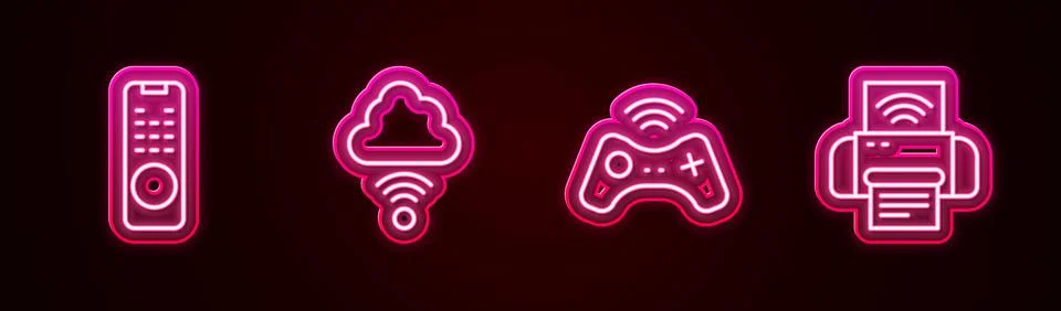 Set line Remote control, Network cloud connection, Wireless gamepad and Smart Stock Illustration