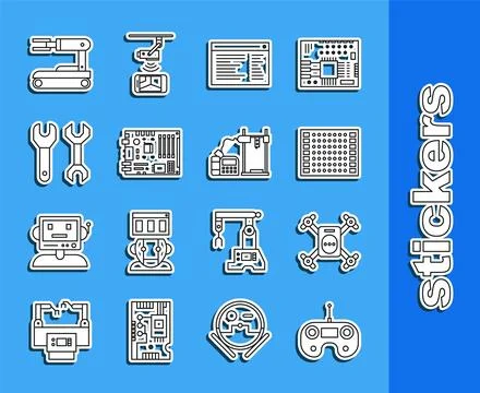 Set line Remote control, Printed circuit board PCB, Software, web developer.. 스톡 일러스트