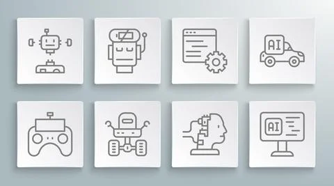 Set line Remote control, Robot low battery charge, Mars rover, for maintenance Stock Illustration