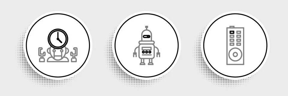 Set line Remote control, Robot and digital time manager and icon. Vector Illustrazione stock