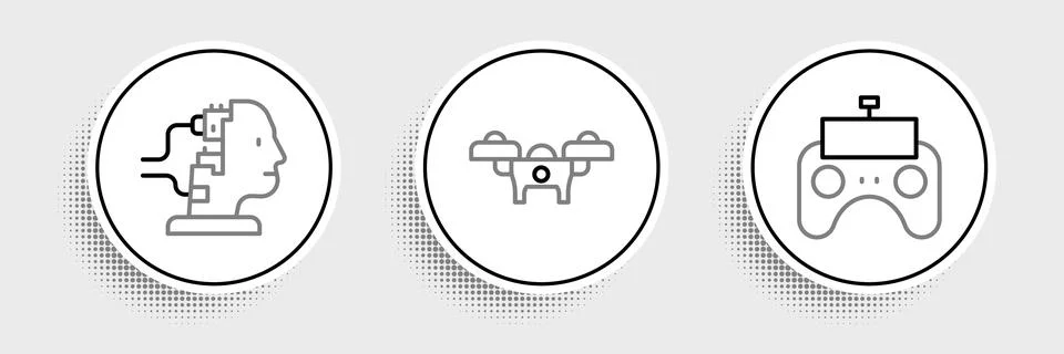 Set line Remote control, Robot for maintenance and Drone icon. Vector Stock Illustration