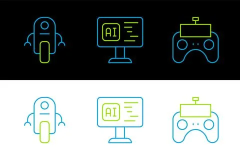 Set line Remote control, Robot and Software icon. Vector 库存插图