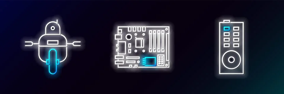 Set line Remote control, Robot and Electronic computer components motherboa.. Stock-Illustration