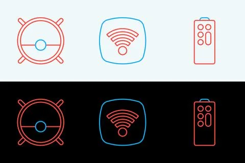Set line Remote control, Robot vacuum cleaner and Wi-Fi wireless internet n.. Stock Illustration
