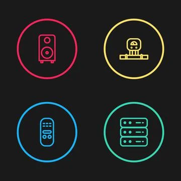 Set line Remote control, Server, Data, Web Hosting, Smart sensor and Stereo Stock Illustration