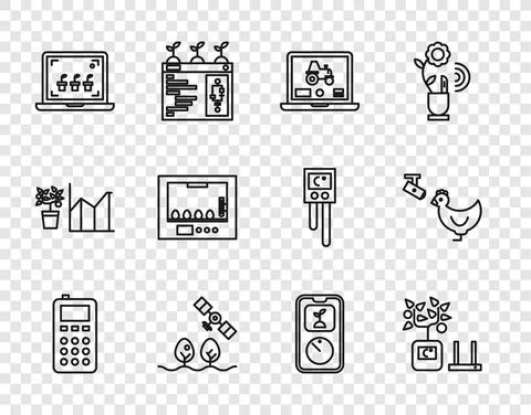 Set line Remote control, Smart farming technology, Laptop application for smart Stock Illustration