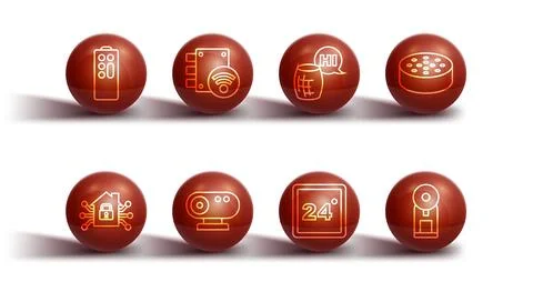 Set line Remote control, Smart home, Water sensor, Thermostat, Web camera Stock Illustration