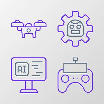 Set line Remote control, Software, Robot and Drone icon. Vector Stockillustratie
