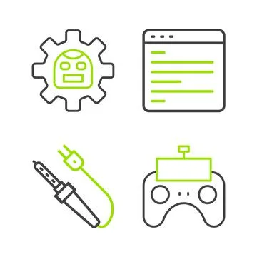 Set line Remote control, Soldering iron, Computer api interface and Robot icon イラスト素材