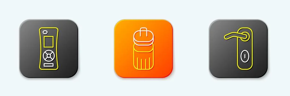 Set line Remote control, Trash can and Door handle icon. Vector Illustration