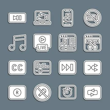 Set line Repeat button, Arrow shuffle, Video recorder or editor, Music play.. Stock Illustration