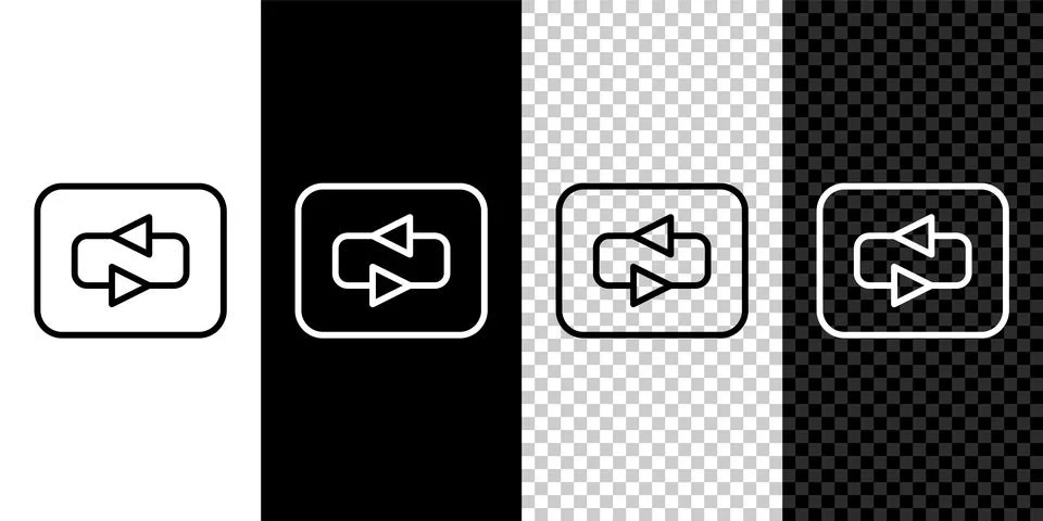 Set line Repeat button icon isolated on black and white, transparent background Stock Illustration